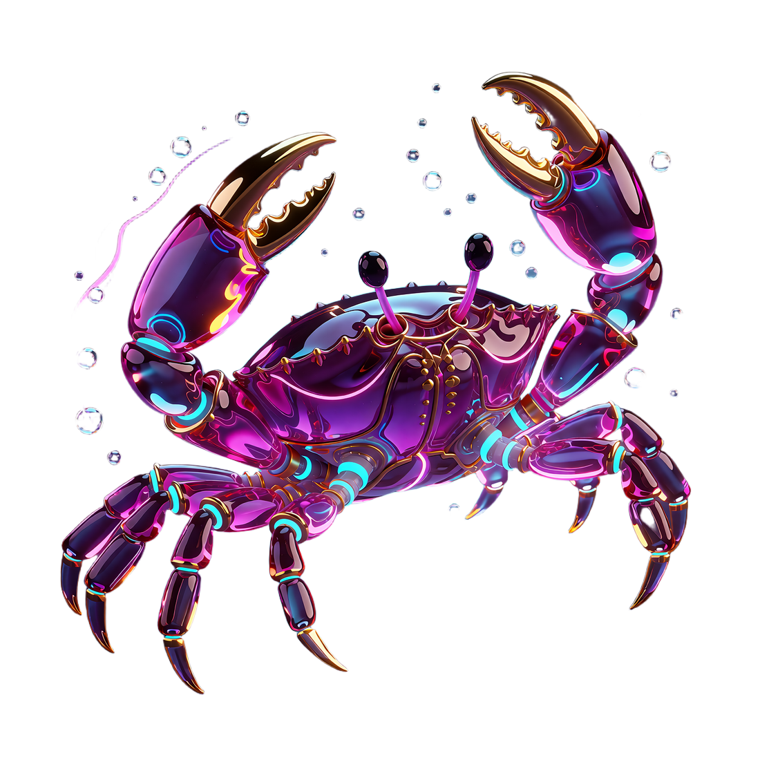 Neonowy krab ze szkła w kolorze magenta ze złotymi szczypcami - symbol mechaniki Bonus Crab w OnlySpins Casino